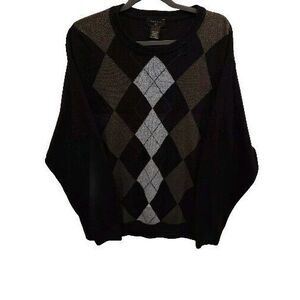 DOCKER'S Men's Size 2XL Argyle  Sweater Crewneck Pullover Dark Gray Grandpa Dad